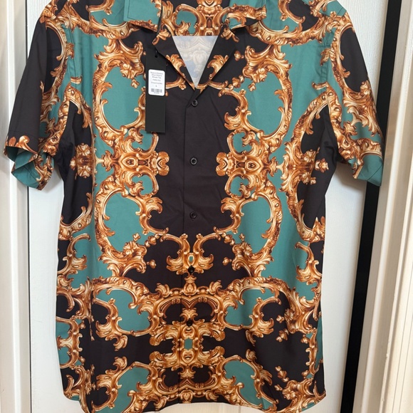 Fashion Nova Men Green Abstract Woven Shirt SZ L. - Picture 2 of 10